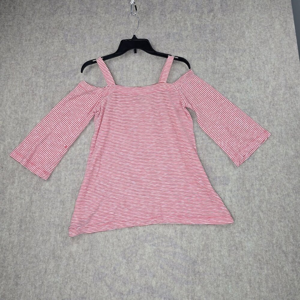 Womens Off-Shoulder Red & White Striped Top - Size S